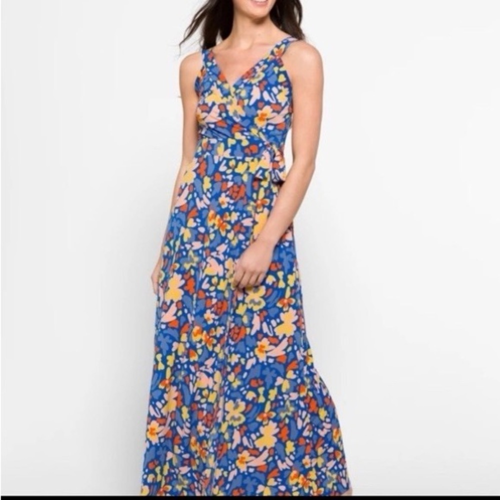 💙🌺NWOT Stitch Fix 41 Hawthorn Hellena Faux Wrap Blue Floral Maxi Dress Small
